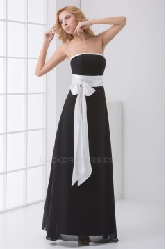 A-Line Strapless Sleeveless Long Black White Chiffon Bridesmaid Dresses 02010147