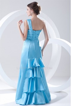 A-Line One-Shoulder Floor-Length Pleats Sleeveless Long Satin Bridesmaid Dresses 02010158