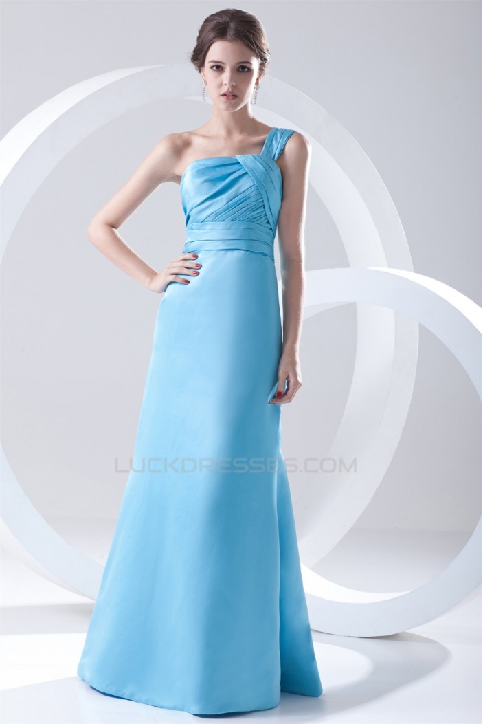 A-Line One-Shoulder Floor-Length Pleats Sleeveless Long Satin Bridesmaid Dresses 02010158