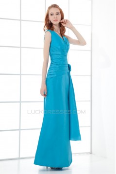 Floor-Length V-Neck Taffeta Handmade Flowers Bridesmaid Dresses 02010163