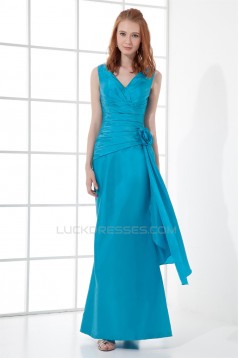 Floor-Length V-Neck Taffeta Handmade Flowers Bridesmaid Dresses 02010163