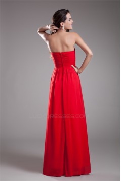 Handmade Flowers Sleeveless Sheath/Column Long Red Chiffon Bridesmaid Dresses 02010168