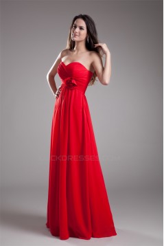 Handmade Flowers Sleeveless Sheath/Column Long Red Chiffon Bridesmaid Dresses 02010168