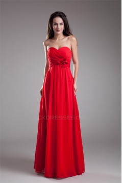 Handmade Flowers Sleeveless Sheath/Column Long Red Chiffon Bridesmaid Dresses 02010168