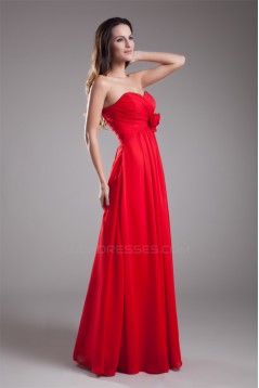 Handmade Flowers Sleeveless Sheath/Column Long Red Chiffon Bridesmaid Dresses 02010168