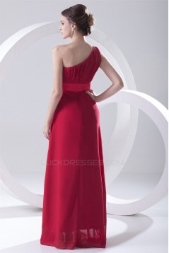 One-Shoulder Chiffon Red Long Bridesmaid Dresses under 100 02010173