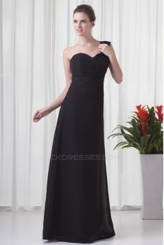One-Shoulder Sleeveless Criss Cross Floor-Length Long Black Chiffon Bridesmaid Dresses 02010175
