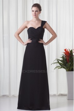 One-Shoulder Sleeveless Criss Cross Floor-Length Long Black Chiffon Bridesmaid Dresses 02010175