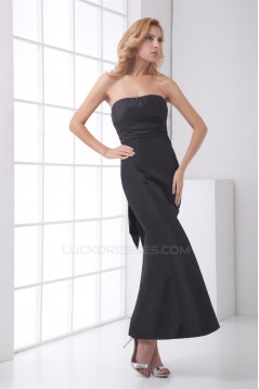 Ruched Ankle-Length Satin Sleeveless Strapless Long Black Bridesmaid Dresses 02010181