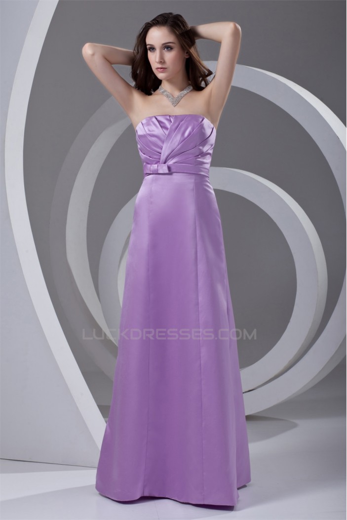 A-Line Strapless Bows Satin Floor-Length Bridesmaid Dresses 02010187