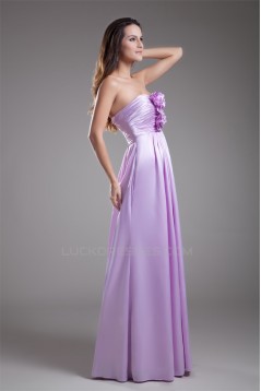 Sleeveless Handmade Flowers Elastic Woven Satin Bridesmaid Dresses 02010190