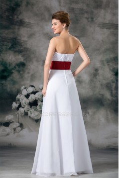 A-Line Sleeveless Pleats Satin Chiffon Floor-Length Best Long White Bridesmaid Dresses 02010192