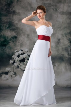 A-Line Sleeveless Pleats Satin Chiffon Floor-Length Best Long White Bridesmaid Dresses 02010192