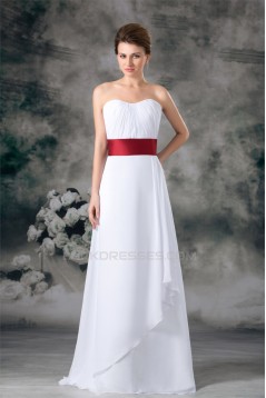 A-Line Sleeveless Pleats Satin Chiffon Floor-Length Best Long White Bridesmaid Dresses 02010192