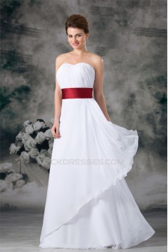 A-Line Sleeveless Pleats Satin Chiffon Floor-Length Best Long White Bridesmaid Dresses 02010192