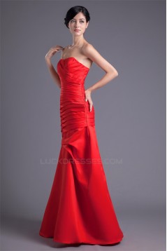 Sleeveless Satin Soft Sweetheart Floor-Length Long Red Bridesmaid Dresses 02010195