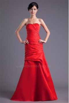 Sleeveless Satin Soft Sweetheart Floor-Length Long Red Bridesmaid Dresses 02010195