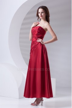 Soft Sweetheart A-Line Pleats Taffeta Sleeveless Long Red Bridesmaid Dresses 02010203