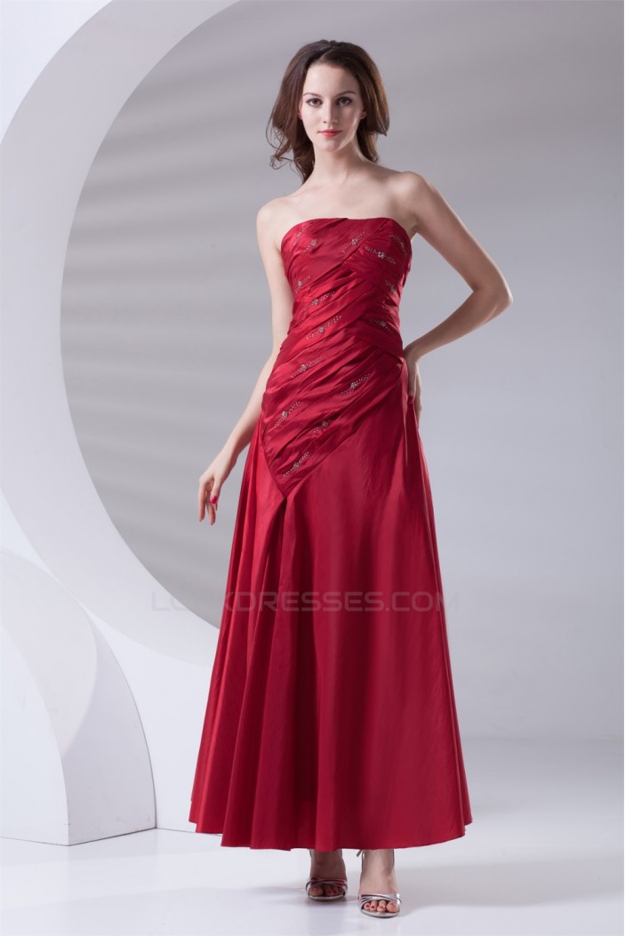 Soft Sweetheart A-Line Pleats Taffeta Sleeveless Long Red Bridesmaid Dresses 02010203