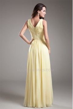 V-Neck Sheath/Column Chiffon Long Bridesmaid Dresses 02010213