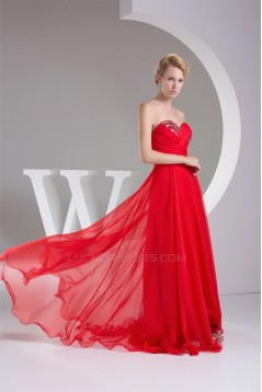 A-Line Sweetheart Beaded Long Red Chiffon Bridesmaid Dresses 02010220