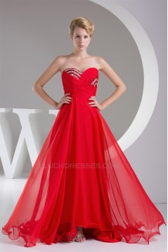 A-Line Sweetheart Beaded Long Red Chiffon Bridesmaid Dresses 02010220