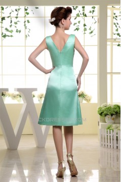 A-Line Short V-Neck Knee-Length Sleeveless Pleats Bridesmaid Dresses 02010226