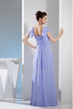 A-Line Square Pleats Cap Sleeve Long Bridesmaid Dresses 02010229