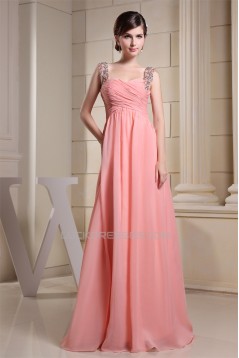 A-Line Sleeveless Straps Beading Chiffon Long Bridesmaid Dresses 02010237