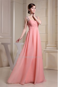 A-Line Sleeveless Straps Beading Chiffon Long Bridesmaid Dresses 02010237