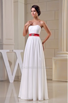 A-Line Strapless Beading Chiffon Long White Bridesmaid Dresses 02010238