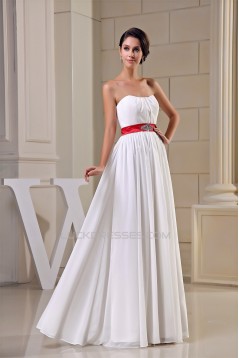 A-Line Strapless Beading Chiffon Long White Bridesmaid Dresses 02010238