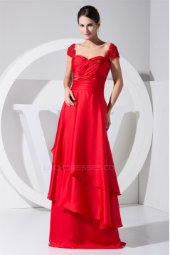 A-Line Cap-Sleeve Sweetheart Elastic Woven Satin Beading Long Red Bridesmaid Dresses 02010239