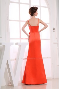 Trumpet/Mermaid Spaghetti Strap Handmade Flowers Satin Floor-Length Bridesmaid Dresses 02010240