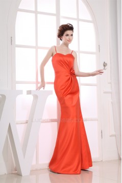 Trumpet/Mermaid Spaghetti Strap Handmade Flowers Satin Floor-Length Bridesmaid Dresses 02010240