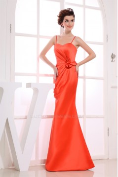 Trumpet/Mermaid Spaghetti Strap Handmade Flowers Satin Floor-Length Bridesmaid Dresses 02010240