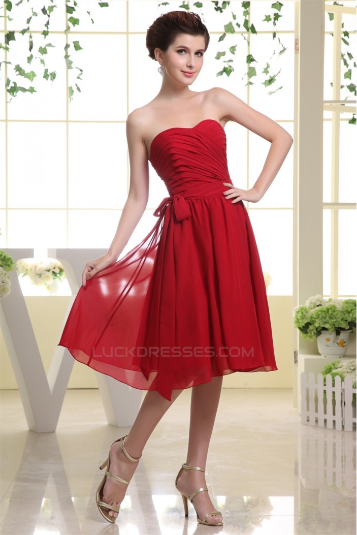 A-Line Sweetheart Knee-Length Chiffon Short Red Bridesmaid Dresses 02010241