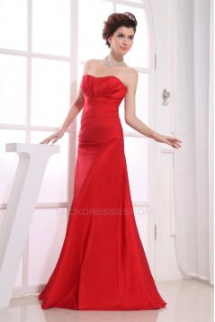 A-Line Strapless Taffeta Sleeveless Pleats Soft Long Red Bridesmaid Dresses 02010245