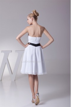 Amazing Pleats Strapless Chiffon Short Black White Bridesmaid Dresses 02010254