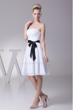 Amazing Pleats Strapless Chiffon Short Black White Bridesmaid Dresses 02010254