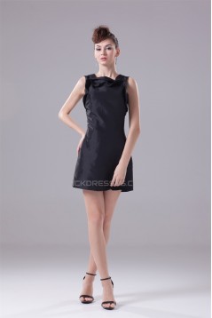 Great Short/Mini Taffeta A-Line Scoop Falbala Black Bridesmaid Dresses 02010291