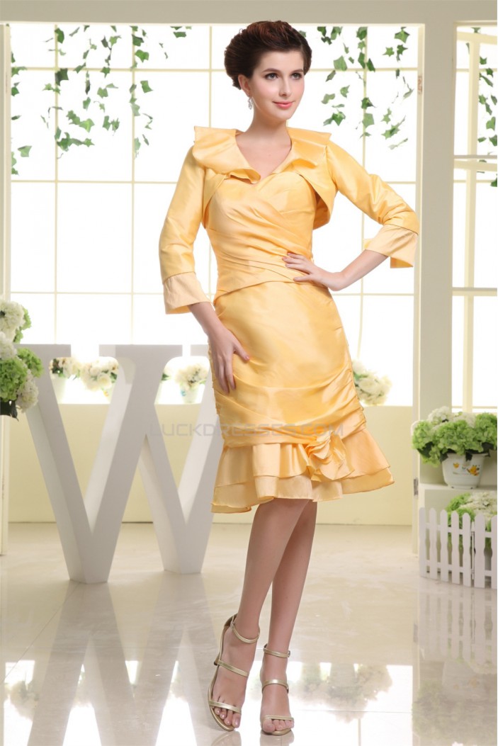 Handmade Flowers Sheath/Column Knee-Length Bridesmaid Dresses with A Jacket 02010297