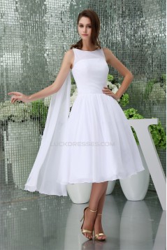 Knee-Length Chiffon A-Line Short White Bridesmaid Dresses 02010303