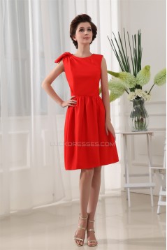 Knee-Length High-Neck A-Line Ruffles Short Red Bridesmaid Dresses 02010304