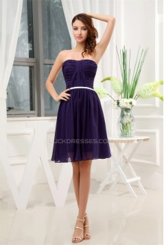 A-Line Soft Sweetheart Ruffles Chiffon Short Purple Bridesmaid Dresses 02010323