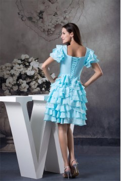 Ruffles Knee-Length Chiffon Short Blue Bridesmaid Dresses 02010324