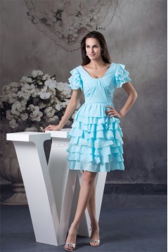 Ruffles Knee-Length Chiffon Short Blue Bridesmaid Dresses 02010324