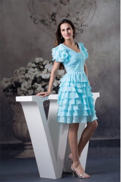 Ruffles Knee-Length Chiffon Short Blue Bridesmaid Dresses 02010324