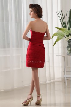 Ruffles Sheath/Column Satin Sleeveless Short Red Bridesmaid Dresses 02010325