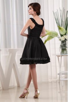 A-Line Ruffles Taffeta Scoop Knee-Length Short Black Bridesmaid Dresses 02010334